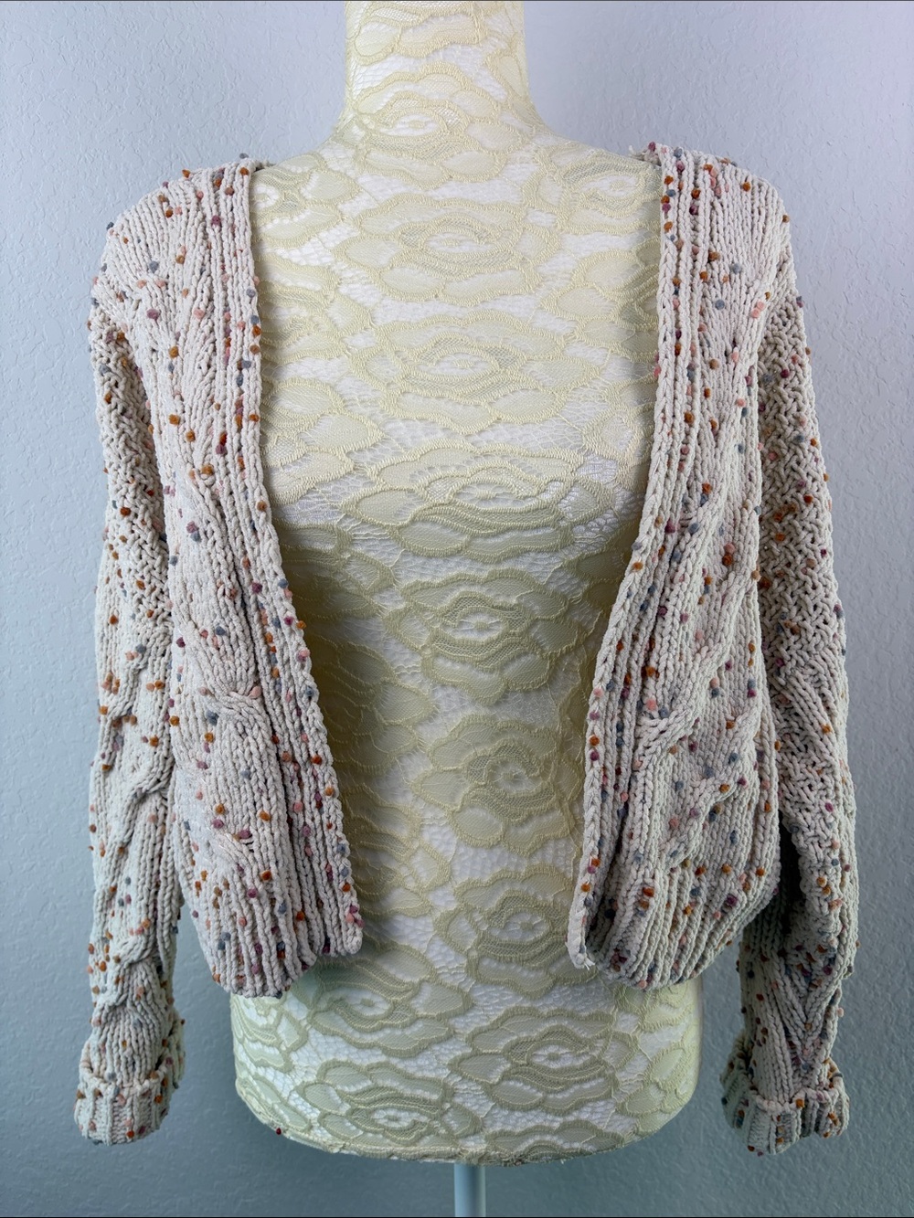Moon & Madison Open Front Cropped Chunky Knit Cardigan Confetti Speckled Small - Picture 8 of 13